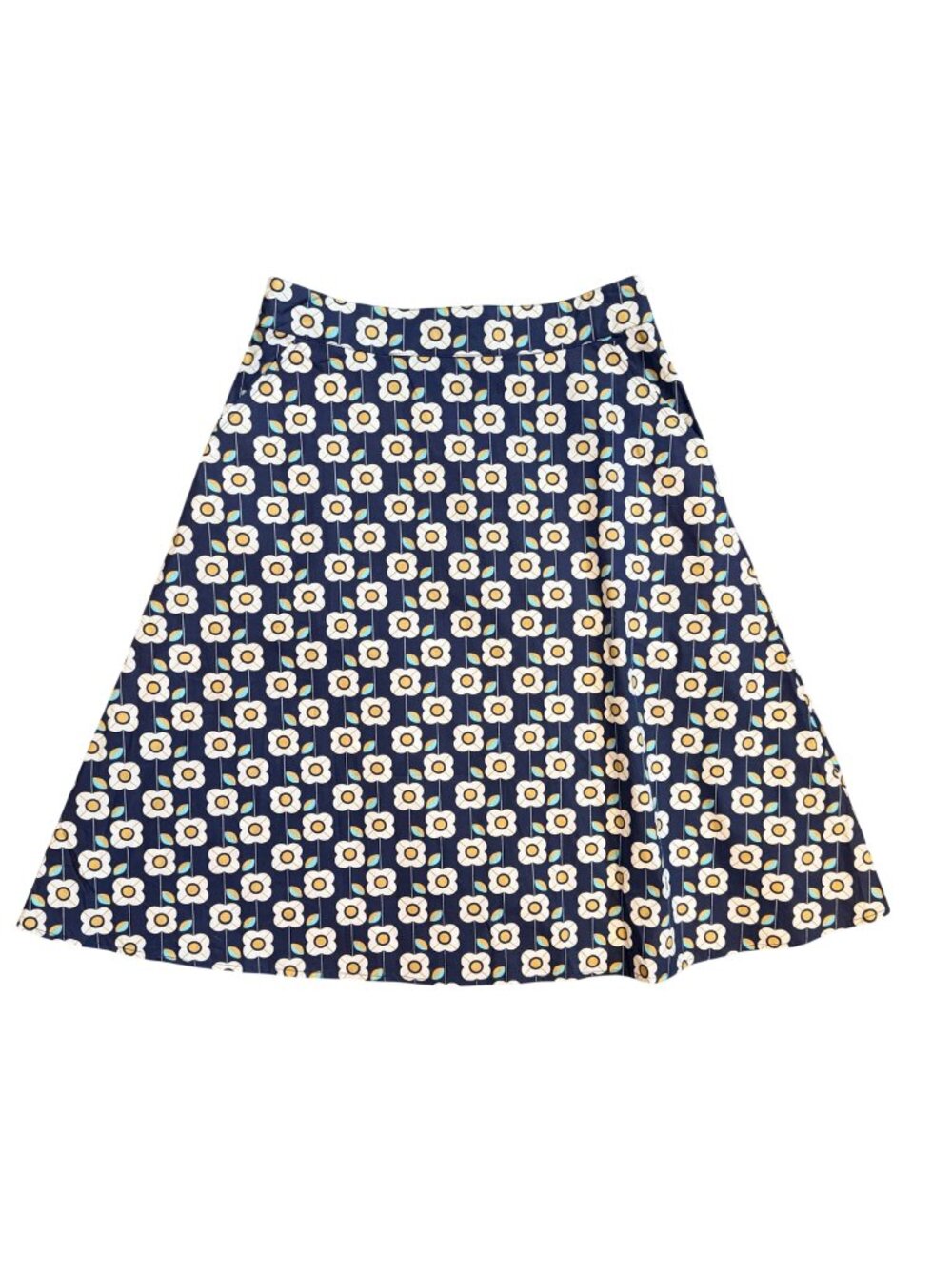 Circus Navy Blue Floral Daisy Mod A-Line Cotton Skirt Size UK 14 (US10) Irish Re